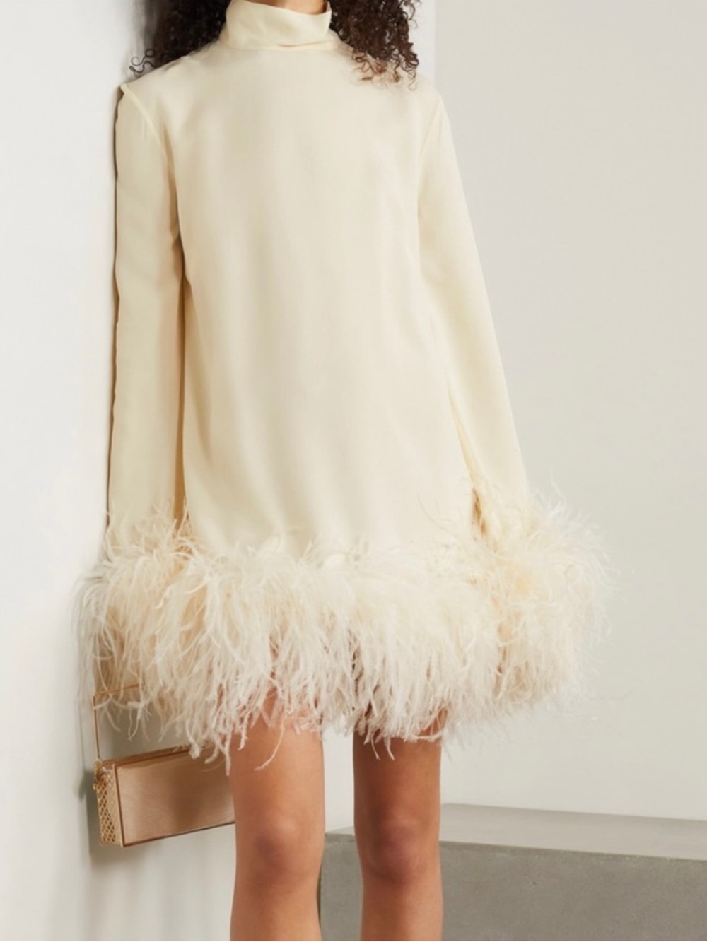 Taller Marmo Gina Feather-trimmed Crepe Mini Dress. Size 40 NWT